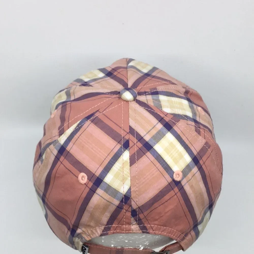 Obey Madras Salmon Pink Plaid Cotton Lightweight Baseball Hat Cap